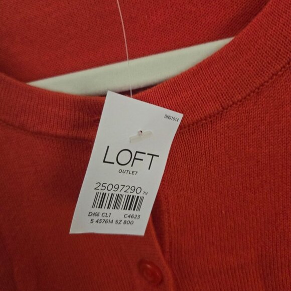 Loft NWT Tomato Red 3/4 Sleeve Crewneck Cotton Cardigan Sweater Size L - Picture 3 of 5